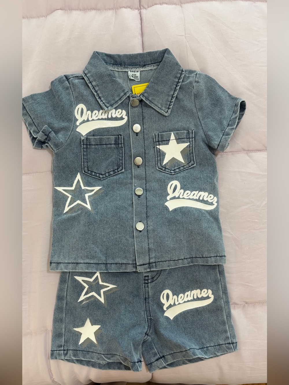 SHEIN Blue Denim Star "Dreamer" Kids Matching Set